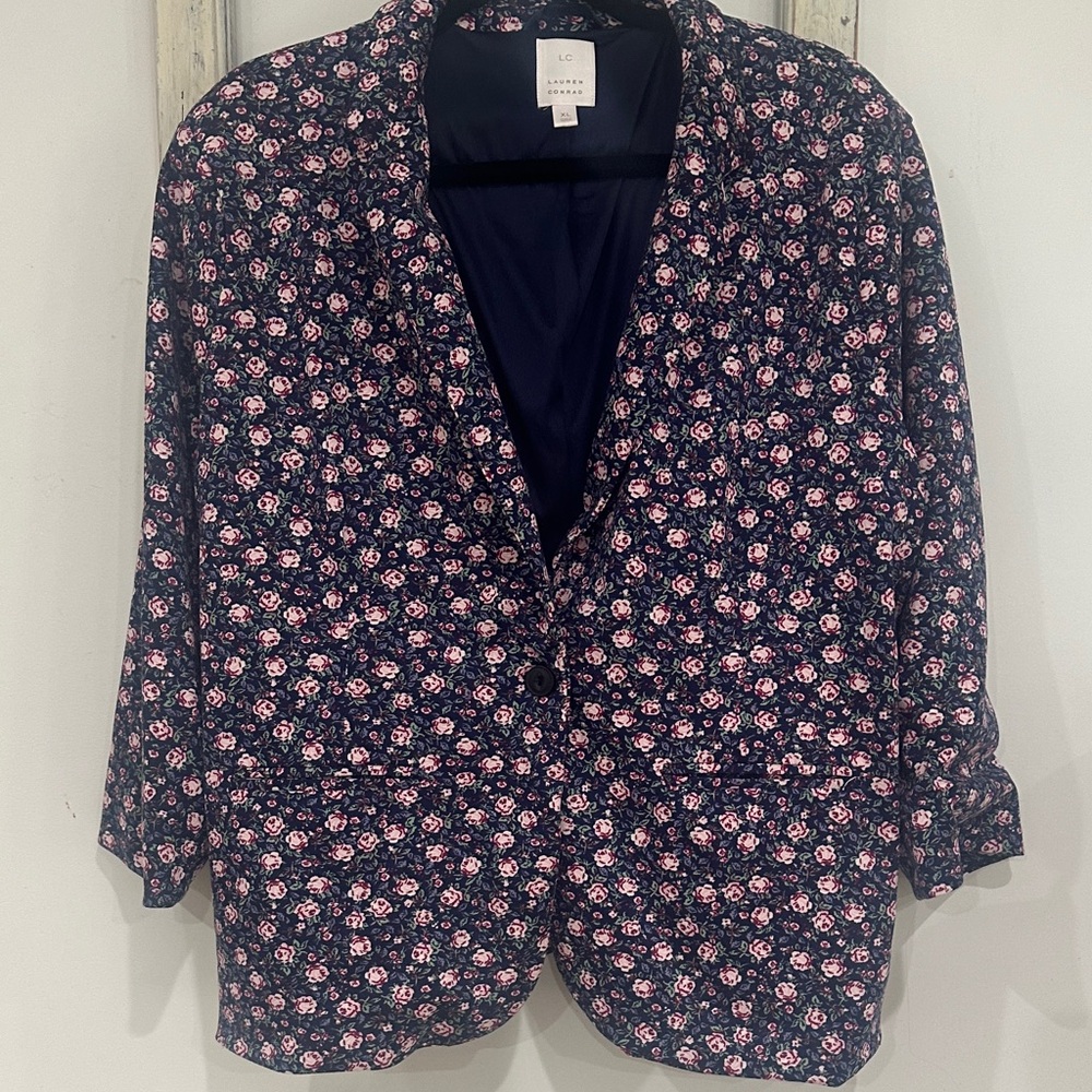 LC Lauren Conrad Navy Floral Blazer